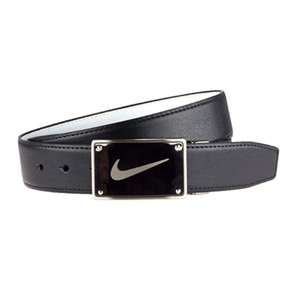 Nike Swoosh Plaque Reversible Black White Vegan Leather Belt Mens SZ 40